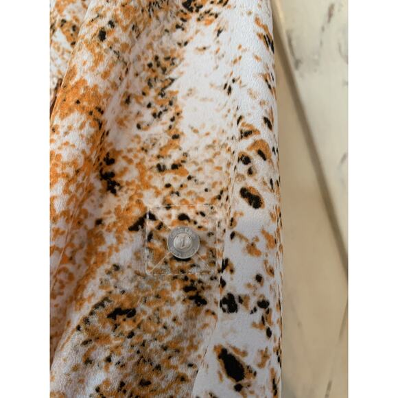 Calvin Klein Women’s Roll Tab Sleeves Blouse V Neck Orange Snake Print Size S - Picture 13 of 16